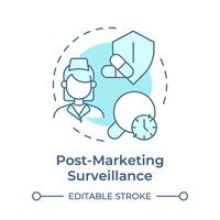 Post-marketing surveillance soft blue concept icon. Risk management, clinical trials. Round shape line illustration. Abstract idea. Graphic design. Easy to use in infographic, article vector