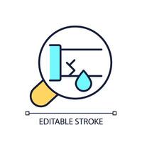 Cracked pipe RGB color icon. Plumbing inspection. Leak detection. Home repair and maintenance. Professional services. Isolated illustration. Simple filled line drawing. Editable stroke vector