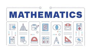 matemáticas ligero naranja palabra concepto aislado en blanco. Ciencias calculos académico disciplina. creativo ilustración bandera rodeado por editable línea vistoso íconos vector