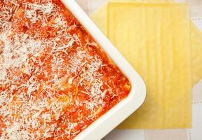 Preparation of homemade lasagna. photo