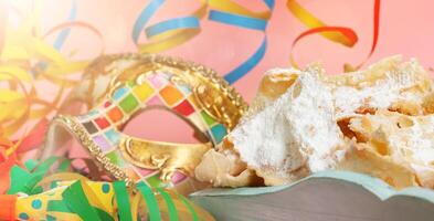 Chiacchiere or Cenci, typical Italian dessert for carnival. photo