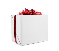 Gift box with red ribbon for Christmas. photo