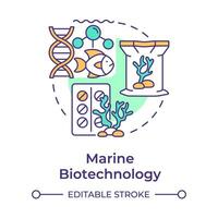 Marine biotechnology multi color concept icon. Aquaculture. Marine organisms for pharmaceuticals. Round shape line illustration. Abstract idea. Graphic design. Easy to use in presentation vector