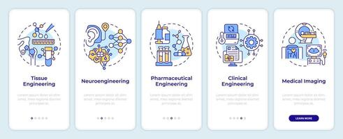 Biomedical engineering onboarding mobile app screen. Walkthrough 5 steps editable graphic instructions with linear concepts. UI, UX, GUI template vector
