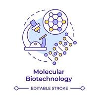 Molecular biotechnology multi color concept icon. Molecular structure and microscope. Medical technology. Round shape line illustration. Abstract idea. Graphic design. Easy to use in presentation vector