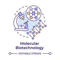 molecular biotecnología multi color concepto icono. molecular estructura y microscopio. médico tecnología. redondo forma línea ilustración. resumen idea. gráfico diseño. fácil a utilizar en presentación vector