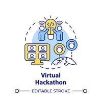 Virtual hackathon multi color concept icon. Remote teamwork. Virtual meeting. Creative solutions. Round shape line illustration. Abstract idea. Graphic design. Easy to use in promotional materials vector