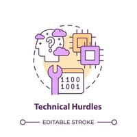 Technical hurdles multi color concept icon. Hackathon challenge. Difficulties with unknown tools. Round shape line illustration. Abstract idea. Graphic design. Easy to use in promotional materials vector