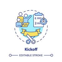 Kickoff multi color concept icon. Hackathon process structure. Team formation. Opening ceremony. Round shape line illustration. Abstract idea. Graphic design. Easy to use in promotional materials vector
