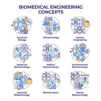 biomédico Ingenieria multi color concepto iconos biotecnología campos. académico disciplinas icono embalar. redondo forma ilustraciones. resumen idea. fácil a utilizar en presentación vector