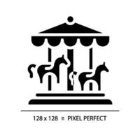 Roundabout horse carousel pixel perfect black glyph icon. Merry go round, circular platform. Ride amusement. Silhouette symbol on white space. Solid pictogram. Isolated illustration vector
