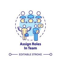 Assign roles in team multi color concept icon. Hackathon organization. Gather team. Team members. Round shape line illustration. Abstract idea. Graphic design. Easy to use in promotional materials vector