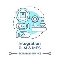 Integration PLM and MES soft blue concept icon. Product lifecycle management. Industrial control. Round shape line illustration. Abstract idea. Graphic design. Easy to use in infographic, article vector