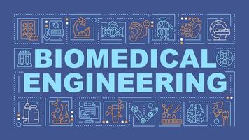 Biomedical engineering blue word concept. Biotechnology. Typography banner. Flat design. Illustration with title text, editable line icons. Ready to use vector