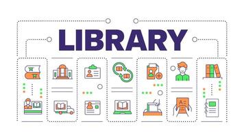 Library word concept isolated on white. ITSM technology. Book store workflow organization. Creative illustration banner surrounded by editable line colorful icons vector