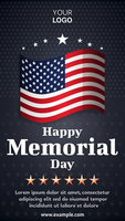 A poster for Memorial Day featuring a red, white, and blue American flag psd
