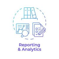 informes y analítica azul degradado concepto icono. cliente servicio, analítico herramientas. actuación seguimiento. redondo forma línea ilustración. resumen idea. gráfico diseño. fácil a utilizar en infografía vector