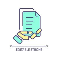 Ai document processing RGB color icon. Text processing assistance. Data extraction automation. Information analyzing. Isolated illustration. Simple filled line drawing. Editable stroke vector