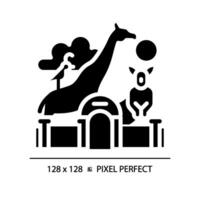 Zoo life exhibition pixel perfect black glyph icon. Zoological park, wildlife preservation. Animal habitats. Silhouette symbol on white space. Solid pictogram. Isolated illustration vector