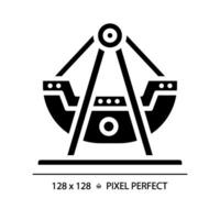 Swinging pirate ship pixel perfect black glyph icon. Swing boat amusement. Viking thematical park. Festival attraction. Silhouette symbol on white space. Solid pictogram. Isolated illustration vector