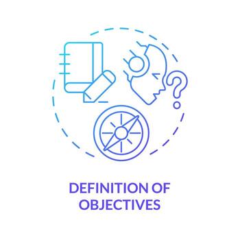 definición de objetivos azul degradado concepto icono. rápido ingeniería. preciso objetivos. eficaz instrucción. redondo forma línea ilustración. resumen idea. gráfico diseño. fácil a utilizar en artículo vector