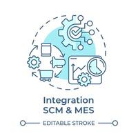 Integration SCM and MES soft blue concept icon. Manufacturing execution systems. Factory automation. Round shape line illustration. Abstract idea. Graphic design. Easy to use in infographic, article vector