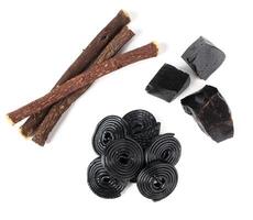 Production steps of licorice, roots, pure blocks and candy. photo