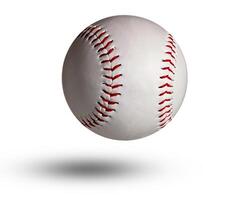 Isolated baseball on a white background and red stitching. photo