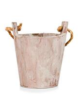 Empty wooden bucket or wooden flowerpot photo