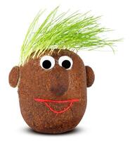 Puppet with ground wheat sprouts for hair. photo
