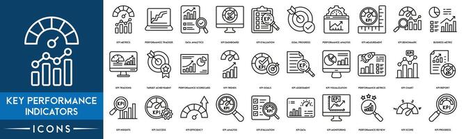 Key Performance Indicators icon. KPI Metrics, Performance Tracker, Data Analytics, KPI Dashboard, Evaluation, Goal Progress, Performance Analysis, Measurement, Benchmark, Business Metric icon vector