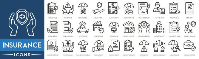 Insurance icon. Insurance Policy, Risk Coverage, Insurance Premium, Policyholder, Claim Processing, Business Insurance icon vector