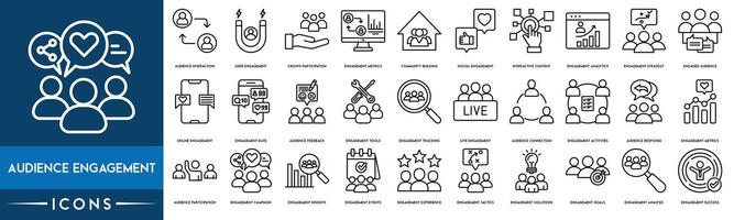 Audience Engagement icon. Audience Interaction, User Engagement, Crowd Participation, Engagement Metrics, Community Building, Social Engagement, Interactive Content and Engagement Analytics vector