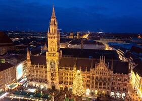 Aerial image of Munich with Christmas Market photo