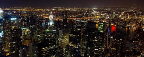 Times Square panorama aerial view at night photo