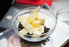 Chocolate drops and butter photo