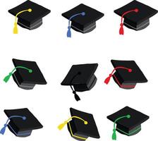 íconos graduación conjunto graduación gorra vector