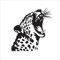 Cheetah Face Art - illustration of An exuberant cheetah with mouth open in black and white vector