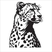 leopardo logo - un tímido leopardo mirando lejos desde el cámara ilustración en negro y blanco vector