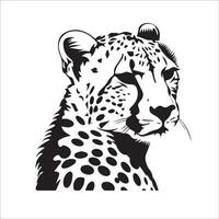 A flirty cheetah winking with a playful smirk illustration in black and white vector