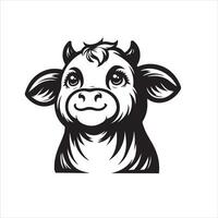 Cow Face Art - A hopeful cow looking up illustration on a white background vector