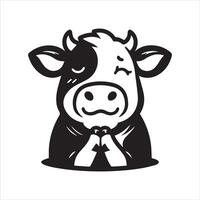 vaca cabeza clipart - negro y blanco un tímido vaca cara ilustración vector