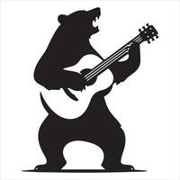 un guitarrista oso ilustración en negro y blanco vector