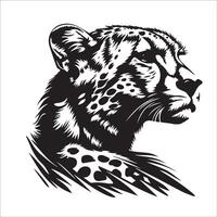 un orgulloso leopardo con un rígido postura ilustración en negro y blanco vector