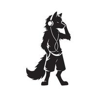 A music loving wolf with headphones illustration vector