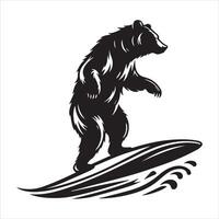 Bear art- A Bear surfing illustration in black and white vector
