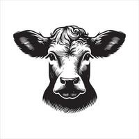 toro - un triste vaca con caído orejas ilustración en negro y blanco vector