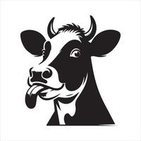 un juguetón vaca pega sus lengua fuera ilustración en negro y blanco vector