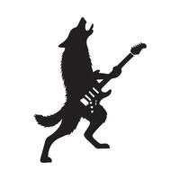 Wolf silhouette - A wolf guitarist illustration in black and white vector