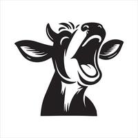 illustration of An exuberant cow with ears back in black and white vector